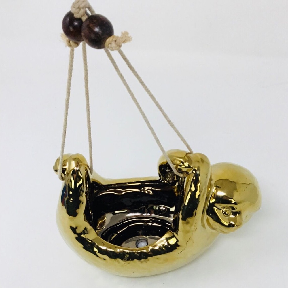 Sloth Gold Over Clay Hanging Planter, Perfect for Air Plants 8" X 5.5" X 4"
